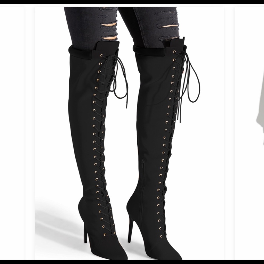Never Wore Faux-Suede over knee lace-up boots.